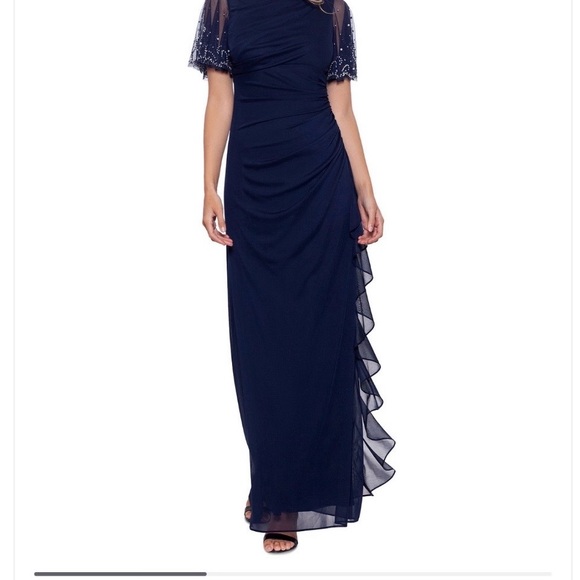 Betsy & Adam Dresses & Skirts - Betsy & Adam Navy Beaded Sleeve Maxi Gown